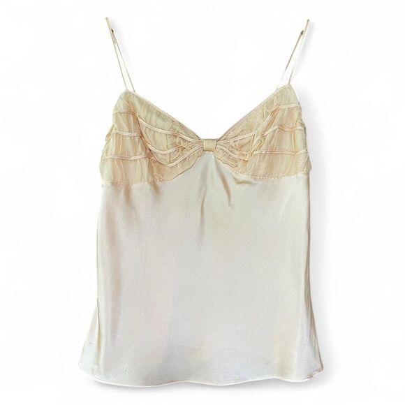 Luxury Vintage Gold Satin Mesh-Detail Camisole Top - Picture 4 of 8
